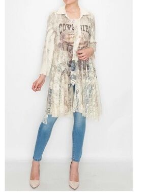 Origami Lace Western Duster Cardigan Cowgirl Graphic Boho Rodeo Plus Size Corral